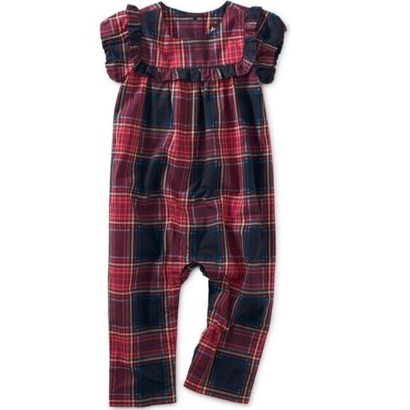 Tea Collection Baby Girls 6-9 Month Red Matsuri Plaid Holiday Ruffle Romper - Picture 1 of 11